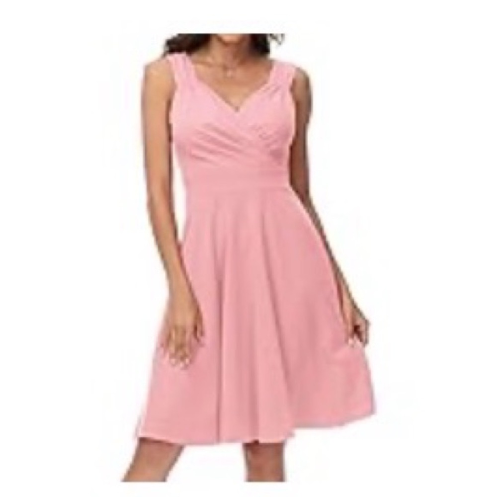 Grace Karin Rose Pink V-Neck Sleeveless Midi Dress